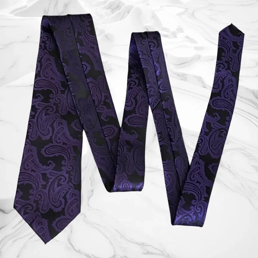 KissTies Men'sTie Purple & Black Paisley Pattern Necktie Hand Made Microfiber